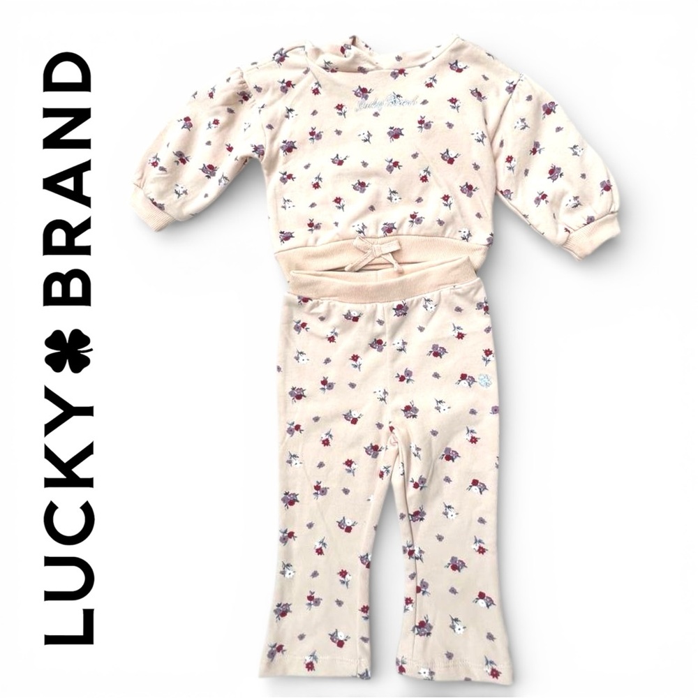 Lucky Brand Cotton Floral Two-Piece Set Beige NWT 12M